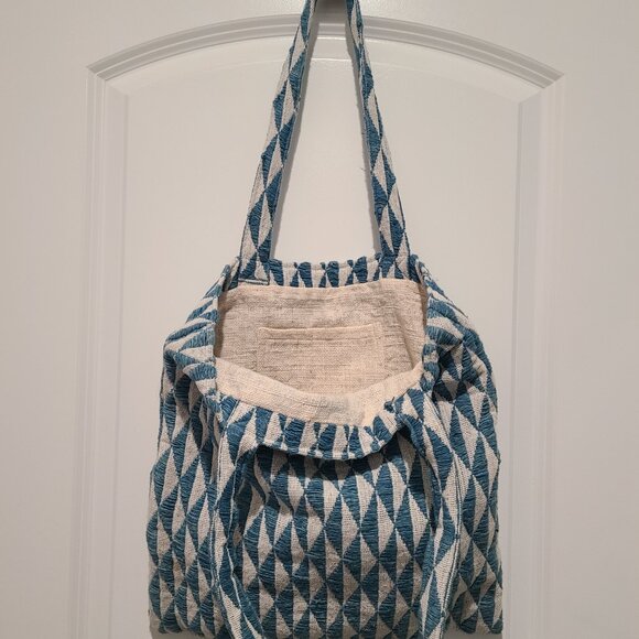 Vintage | Shoulder Bag | Light Blue + White diamond checker design | Ock Pop Tok - Picture 4 of 8